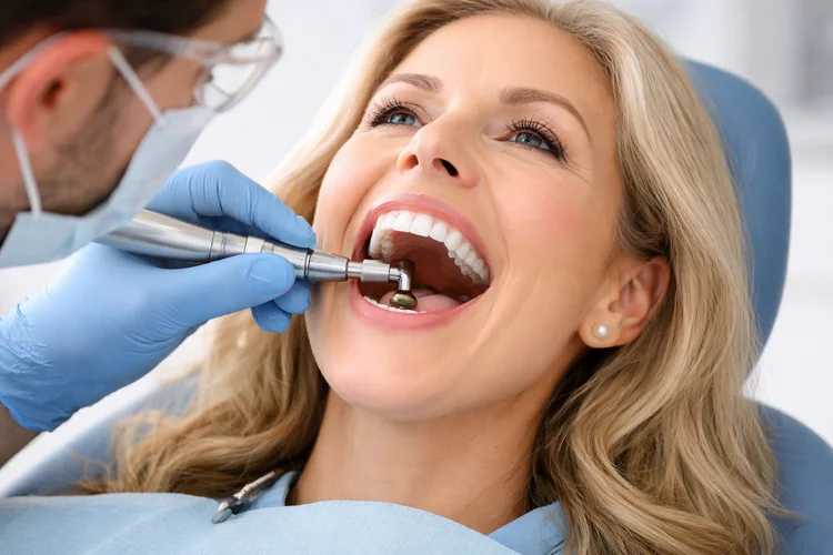 A picture taken in the middle of a dental implant procedure