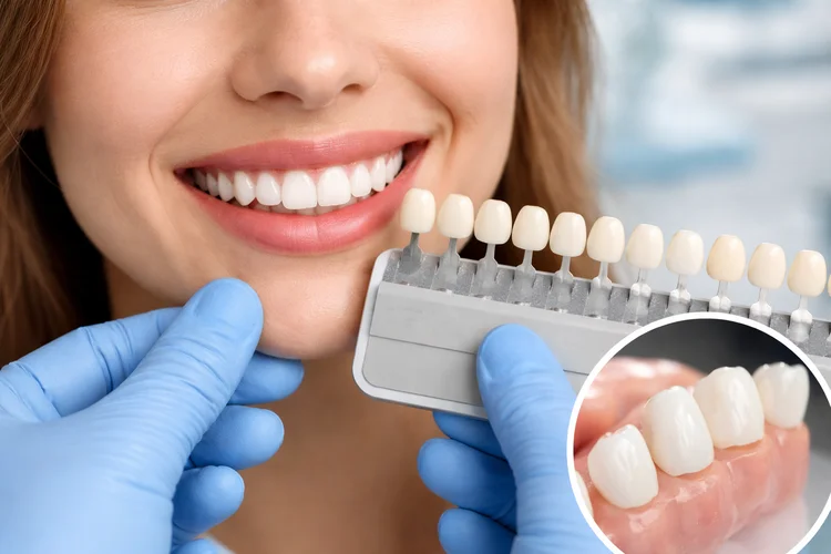an image of a woman choosing her veneer type
